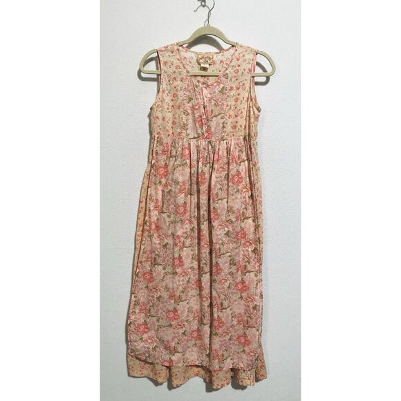 Pudding Shop Dress Womens 1 Pink Patchwork Floral Apron Sleeveless Maxi Prairie - Picture 1 of 5